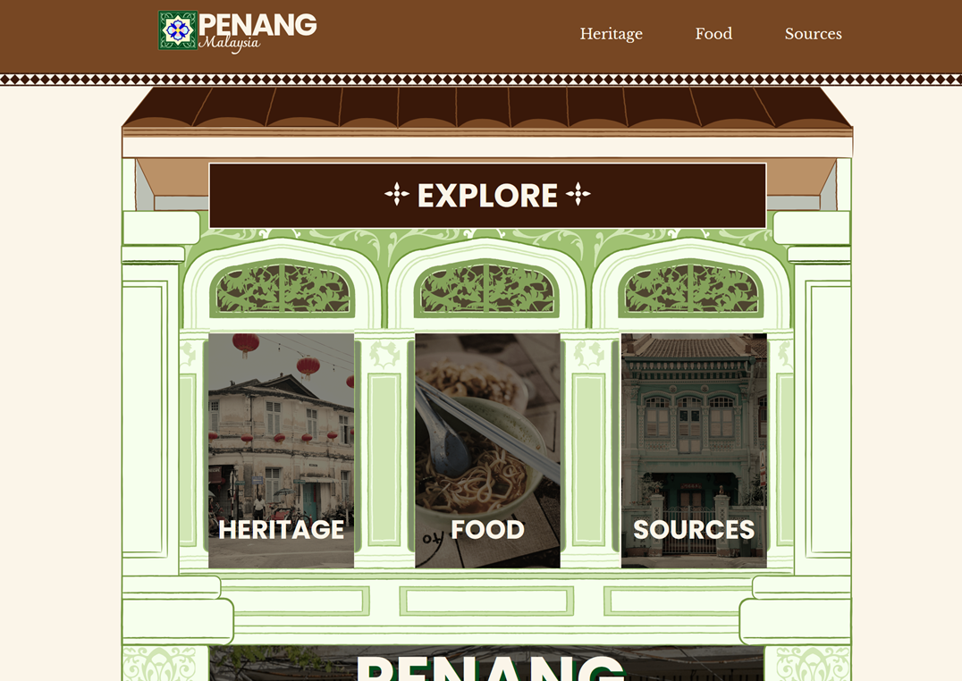 An image of the homepage of the Penang website